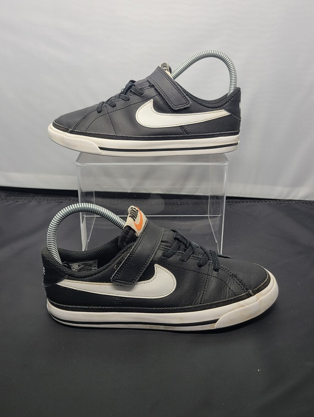 Nike Court Legacy Black White Hook and Loop EUC kids Size 3Y
